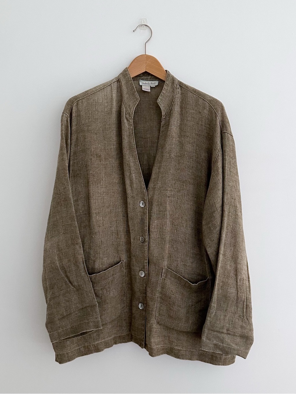 Vintage 90s Heavy 100% Linen Artist Jacket Lagenlook Oversize Chore Coat Size L